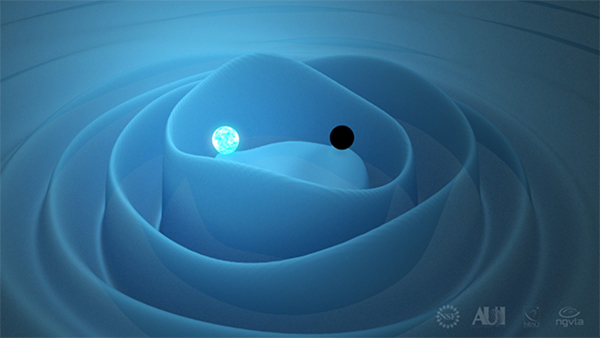 ブラックホールと中性子星の融合のCGイメージ